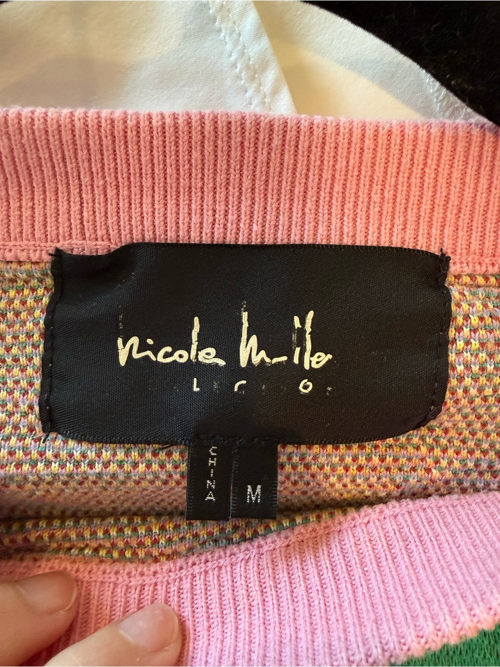 Nicole Miller Multicolor Peace Sign Crewneck Sweater - Pink, Purple & Green - Picture 4 of 4